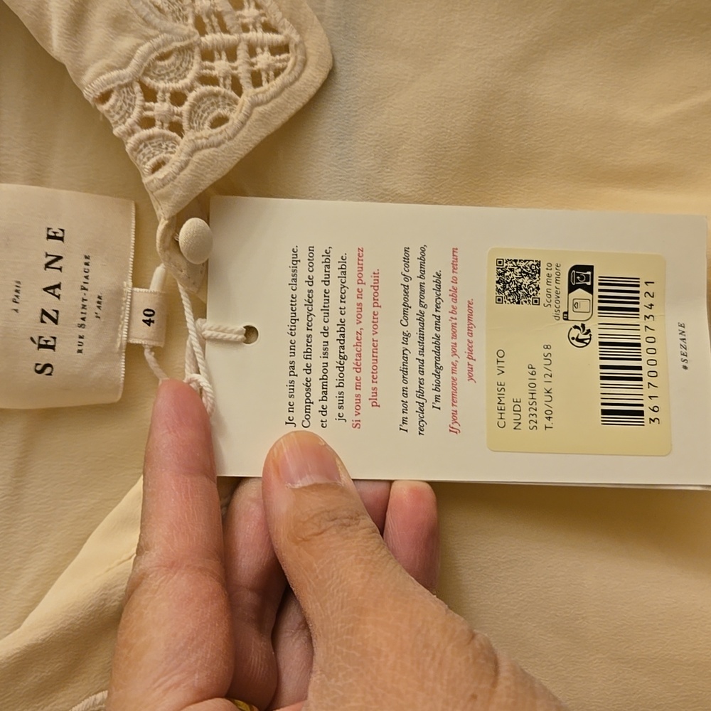 Sezane Vito Rosey Beige 100% Silk Shirt - Picture 9 of 14